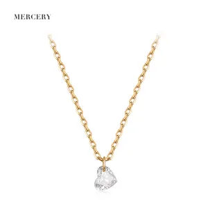 Mercery New Trending Products 2023 Charm Necklace Diamond Jewelry Luxury 14K Solid Gold Heart Shape Pendant Necklace For Women