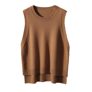 Gilet sans manches en tricot pour femme, col rond, couleur unie, style décontracté, en tissu peigné, respirant - Product Image 1
