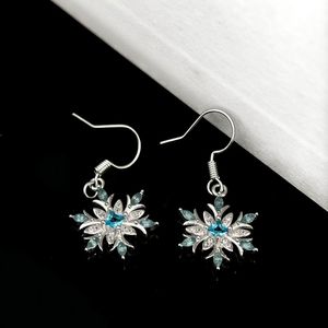 <b>Silver</b> Plated Aqua Blue Rhinestone Snowflake <b>Dangle</b> <b>Earrings</b> Trendy Christmas Jewelry Gift For Women - Product Image 3