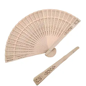 خمر الصينية منحوتة مقبض خشبي للطي مراوح اليد عادي مروحة خشبية مخصصة