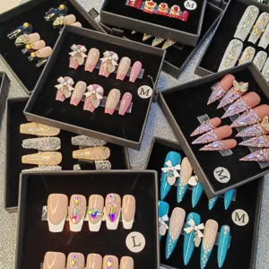 Offre Spéciale longs ongles 3D en Gel faits à la main pour Salon, presse sur ongles de printemps, faux ongles artificiels, mat, bricolage, presse foncée