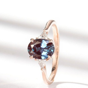 Anillo de Plata de Ley 925 con Baño de Oro Rosa y Circonita Cúbica Ovalada, Anillo de Joyería con Alejandrita - Product Image 3