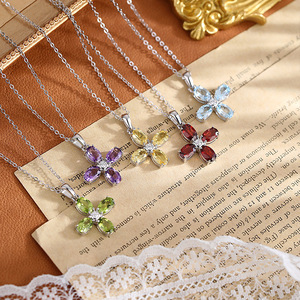 Collier avec pendentif en forme de fleur en pierre naturelle, coupe ovale simple, 4x6mm, en argent Sterling 925, bijoux pour la saint-valentin, cadeau d'anniversaire - Product Image 3