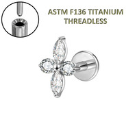 Nouveauté Freya : Boucles d'oreilles labret sans filetage en titane ASTM F136, à dos plat, avec zircon, bijoux de piercing pour femme