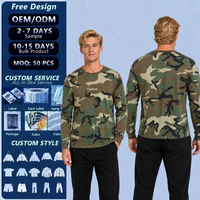T-shirt à manches longues camouflage personnalisé OEM ODM, vente en gros d'usine, pour hommes, 190 GSM, coton, col rond, imprimé camouflage jungle, streetwear, automne-hiver