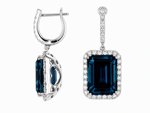 <b>Sapphire</b> Square Gemstone Diamond Halo Dangle <b>Earrings</b> 18K White Gold Luxury Jewelry Women Accessory - Product Image 1
