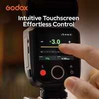 GODOX V100C Flash 100Ws Kepala Bulat Layar Sentuh, Baterai Lithium Terpasang, untuk Kamera Sony, Canon, Nikon, FUJIFILM.