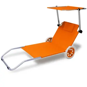 Outdoor camping aluminum lounge summer vacation Folding convenient Beach Chair with wheel canopy