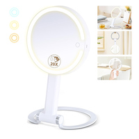 Miroir de courtoisie M33 rond de chambre à coucher, compact, pliable, double face, avec éclairage LED et capteur tactile