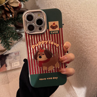 Étui pour iPhone 16/15/14/13 Pro Max en TPU avec motif de chien teckel rayé rouge, fermeture magnétique, finition mate et cordon de suspension