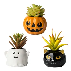 Custom ceramic cute flower pot Nightmare Before Christmas planter mini Halloween's Eve black cat ghost pumpkin succulent pots