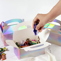 Boîtes à gâteaux recyclables pliables à emporter, emballages cadeaux brillants avec poignée, vente en gros, boîtes personnalisées en papier pour desserts et macarons, découpe laser