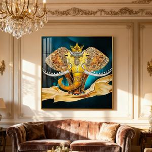 Peinture d'animaux de style islamique, Peinture de l'éléphant sacré, Vente en gros, Affiche encadrée, Décoration murale LED, Peinture en porcelaine de cristal - Product Image 4