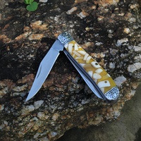Couteau EDC multi-lames personnalisable OEM, petit couteau pliant avec manche en résine et os, couteau de poche utilitaire pour le camping et la survie en plein air