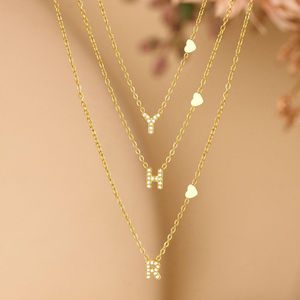 Collier en acier inoxydable avec <span class=keywords><strong>lettre</strong></span> en zircon, collier délicat pour femmes, bijoux en forme de cœur, résistant au ternissement, collier avec <span class=keywords><strong>lettre</strong></span> en pierre CZ - Product Image 3