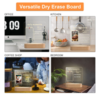 Tableau blanc effaçable à sec en acrylique avec éclairage LED chaud, support en bois pour notes, mémos, messages