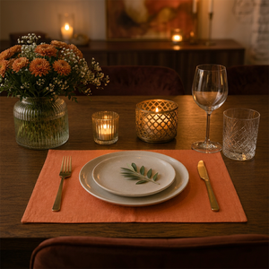 Set de table en lin de qualité supérieure |   Set de table en terre cuite orange solide |   Sous-plat élégant en tissu tissé pour la maison, l'hôtel et le restaurant - Product Image 5