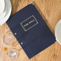 Sampul Menu Kulit PU Biru Tua Personalisasi dengan Penjilidan Sekrup, Ukuran A4, untuk Restoran