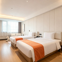 Ensemble de mobilier de chambre d'hôtel multi-styles, nouveau thème moderne et tendance, pour chambre familiale double, avec lit rembourré, tête de lit et panneau mural