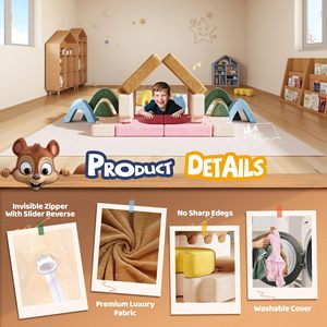 Canapé modulaire en blocs de construction personnalisés pour enfants, mousse haute densité, tabouret de jeu modulaire avec accoudoirs, pour les enfants de 2 à 4 ans - Product Image 2