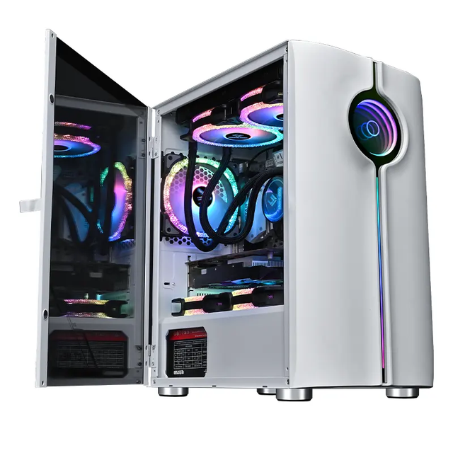 M-ATX Elegant Desktop Computer Cabinet Stylish Gaming Computer Case Glass Panel Audio Port CPU GPU Server Chassis for Gamers