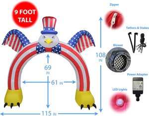 Aigle chauve gonflable patriotique <span class=keywords><strong>de</strong></span> 9 pieds <span class=keywords><strong>de</strong></span> haut pour le <span class=keywords><strong>4</strong></span> juillet, avec chapeau et arche <span class=keywords><strong>de</strong></span> drapeau américain avec lumières LED - Product Image 2
