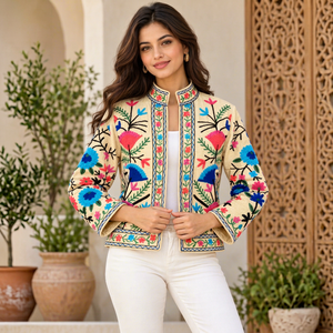 Boutique Quality Floral Cotton Bomber <b>Jacket</b> Side Pocket Full Sleeve Handmade <b>Women</b> Ethnic <b>Jacket</b> - Product Image 1