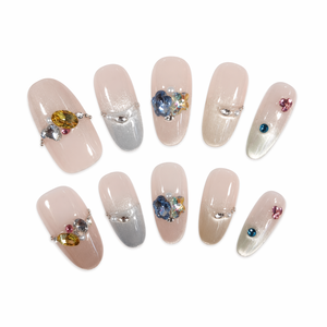 Faux ongles 3D en acrylique à presser, forme amande, avec strass et perles, couvrance totale, pour usage professionnel en salon - Product Image 1