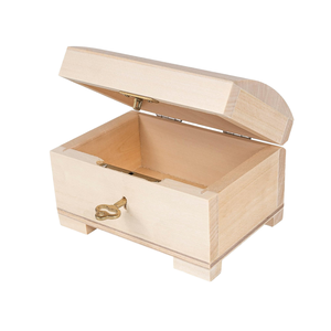 WOQI Petite boîte de rangement en bois verrouillable non peinte et inachevée avec serrure et clé pour bibelot souvenir - Product Image 1
