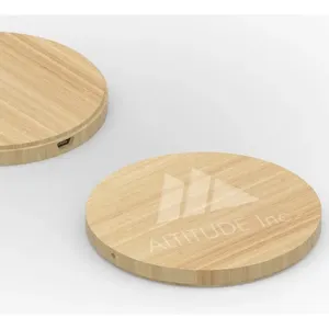 Chargeur sans fil rond en bambou, gadgets écologiques - Product Image 3