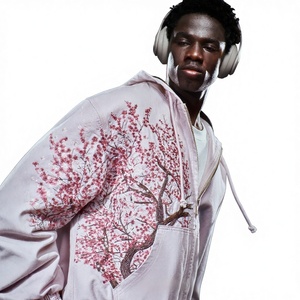 <span class=keywords><strong>Felpa</strong></span> Invernale da <span class=keywords><strong>Uomo</strong></span> con Ricamo di Fiori di Ciliegio, Pullover Tinta Unita 430 Grammi, Stampa Digitale <span class=keywords><strong>Rosa</strong></span> - Product Image 3