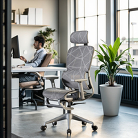 Chaise de bureau ergonomique moderne en maille, hauteur réglable, pivotante, dossier à ailettes, cadre en acier inoxydable, gris, garantie 3 ans