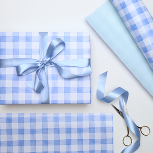 Classic Country Blue Checkered Wrapping <b>Paper</b> Eco Friendly Plaid Print For Baby Boy Shower Birthday Newborn Gift Packaging <b>Roll</b> - Product Image 5