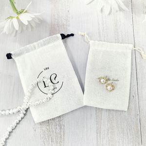 Custom Logo Printed <b>Gift</b> Linen String Dust Drawstring <b>Ribbon</b> Pouch Bag for Jewelry - Product Image 2