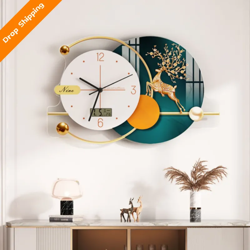 シンプルで豪華な時計家の装飾振り子時計機械式金属アクリルアメリカンアート壁掛け時計