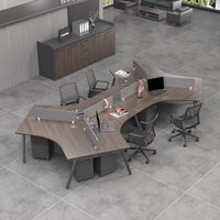 Poste de travail minimaliste en bois courbé pour 3/5/7/8 personnes avec écran, ensemble créatif bureau et chaise pour personnel