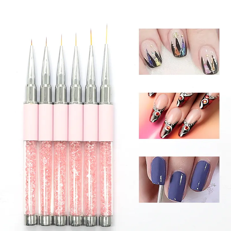 Profissional Nail Art Escovas Nail Line Brush Rosa Gel UV Pintura Caneta Esculpida Nail Art Liner 3D Strass Escova para Manicure