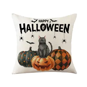 2023 New European and American Halloween Pumpkin Linen Pillow Case Home Sofa Pillow Cushion Cover
