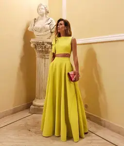 2023 Elegant Yellow Woman's Clothes Solid color Skirt And Top Sets Summer Sleeveless Crop Top+Skirt 2 Piece Set Women's Suits