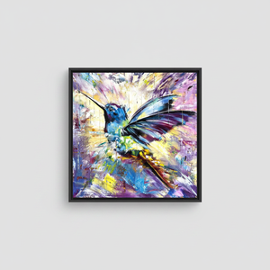 Hummingbird Painting: Vibrant Tempered Glass Canvas Print Wall Art,<b>BLACK</b> <b>FRAMED</b> CANVAS - Product Image 2