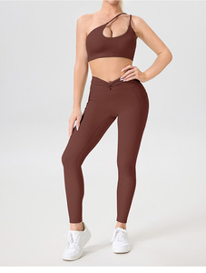 Aoyema, pantalones deportivos con tirantes cruzados, sujetador ajustado, ropa de entrenamiento acolchada tetona, Bikini de un hombro para mujer, camisetas y mallas de Yoga para gimnasio - Product Image 6