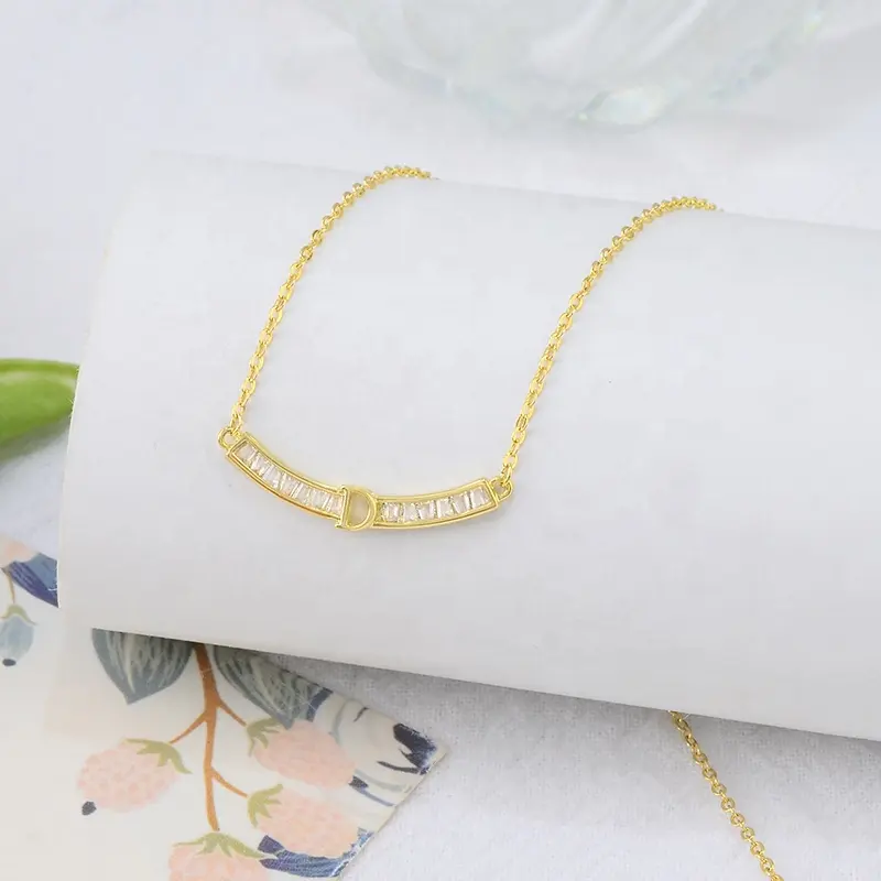 Simple minimalista Micro pavé brillante circón con letra D hueco delicado colgante 925 collar de joyería de plata esterlina para mujer