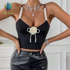 KI <span class=keywords><strong>ME</strong></span> ANGEL Top Vintage Bianco con Camelia e Perle, Scollo a V Profondo in Stile Francese, Elegante Top a Sottoveste con Spalline a Lisca di Pesce e Top Nero Sexy - Product Image 4