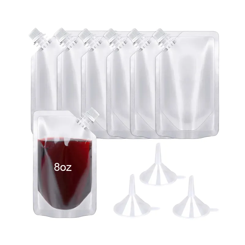 高品質8オンスノズル独立ポケットバッグ折りたたみ式透明食品グレード飲料ワイン注ぎ口プラスチックポーチ