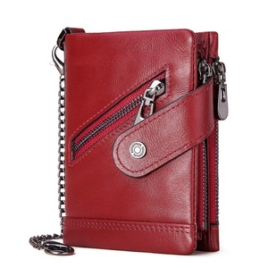 For Boshiho Men's Genuine Leather Bifold Chain <b>Wallet</b> Durable Vintage Crazy Horse Design Zipper Pocket <b>RFID</b> Blocking Short Open - Product Image 5
