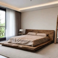 Lit Tatami en Bois Massif Sculpté à la Main Style Rustique Wabi-Sabi, en Olme Vieilli, Nordique-Japonais, avec Rangement de 1,8 Mètre, Meuble Double pour la Maison