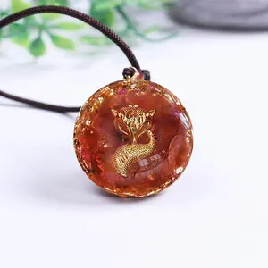 Liontin rubah beruntung dengan kalung batu akik merah alami batu permata kristal kalung liontin perlindungan jimat perhiasan