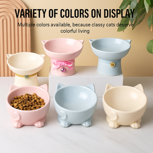 C-Shaped Padrão Sólido inclinada Cerâmica <span class=keywords><strong>Pet</strong></span> <span class=keywords><strong>Bowl</strong></span> Moderno Levantado Suporte De Madeira Fácil Limpo Design Destacável para Gatos Cães De Pequeno Porte - Product Image 3