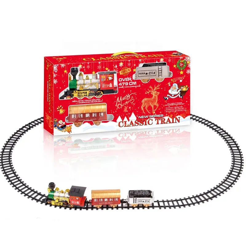 Sıcak satış 2024 çocuk elektrikli tren tren seti ile su buharı ışık müzik oyuncak parça eklemek noel tren oyuncak