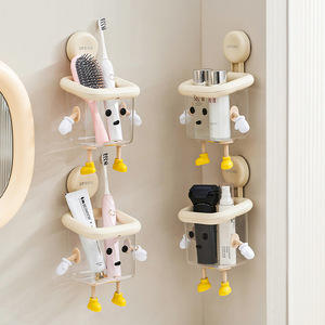 Suction Cup Toothbrush Holder Wall Mounted Bathroom <b>Storage</b> With Partitions No Drill Mounting For Sink And Towel Organization - Product Image 1